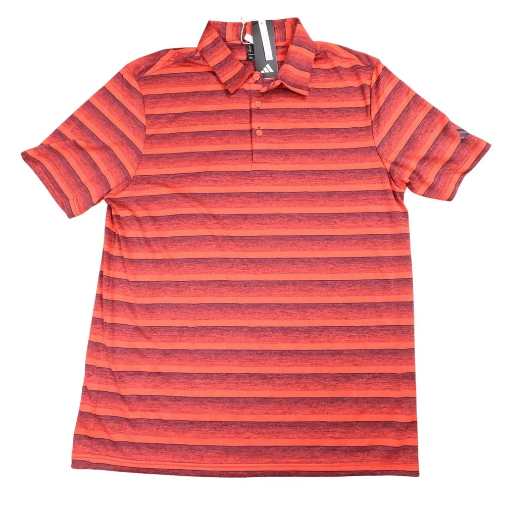 NEW Adidas Golf Performance‎ Polo Shirt Striped Short Sleeve Athletic Mens Large